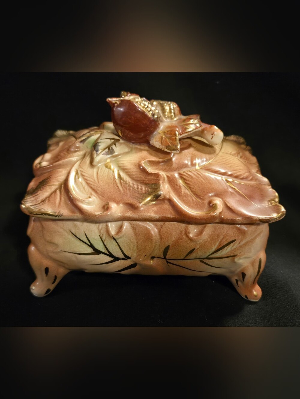 Hand-Painted Pink Floral Ceramic Trinket Box with Lid